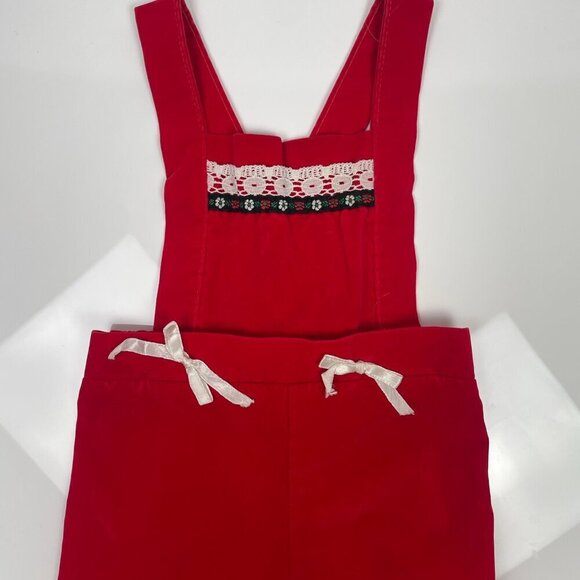 Vintage Christmas Red Velvet Toddler Overalls Size: 12 months, 1 year old. - Picture 4 of 11